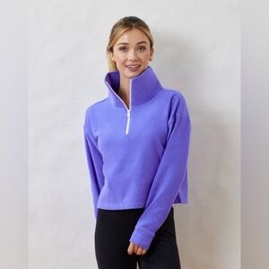 Cropped Purple Terry Fleece Quarter Zip